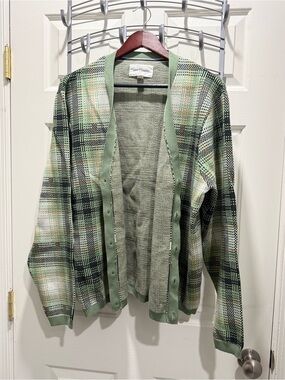 Sun + Stone Green Plaid Open-Front Men’s Cardigan